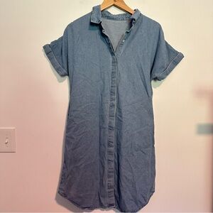 Chambray denim button down short sleeve dress